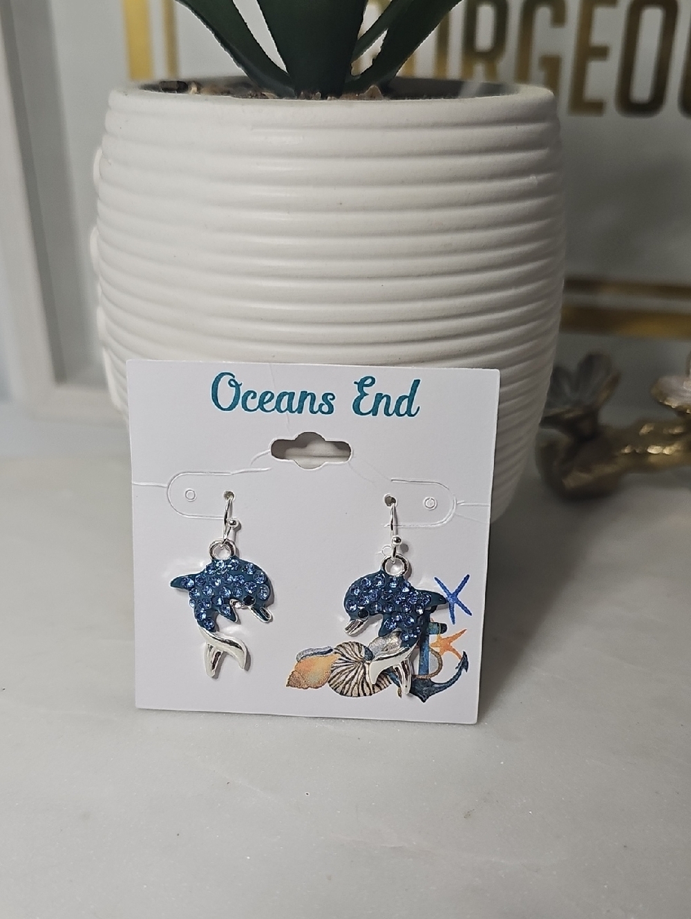 Blue Dolphin Charm Earrings